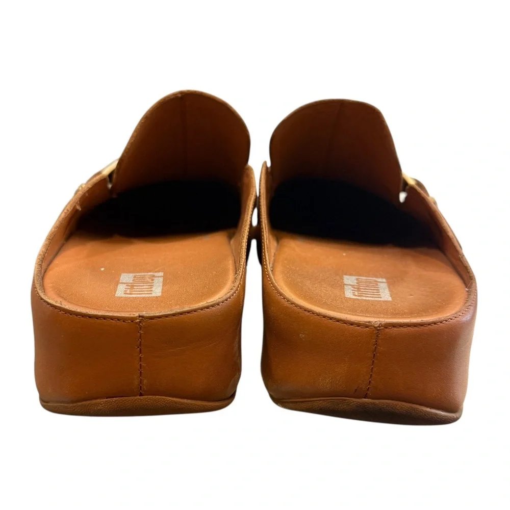 Fitflop Tan Leather Mules with Gold Buckle - Picture 7 of 9